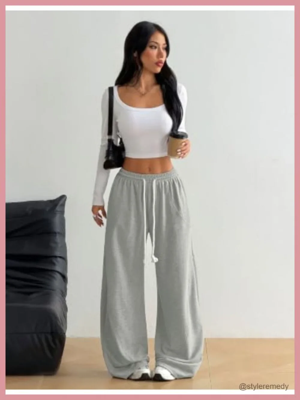 ZAFUL Womens Wide Leg Sweatpants Drawstring Elastic Waist Baggy Lounge Pants